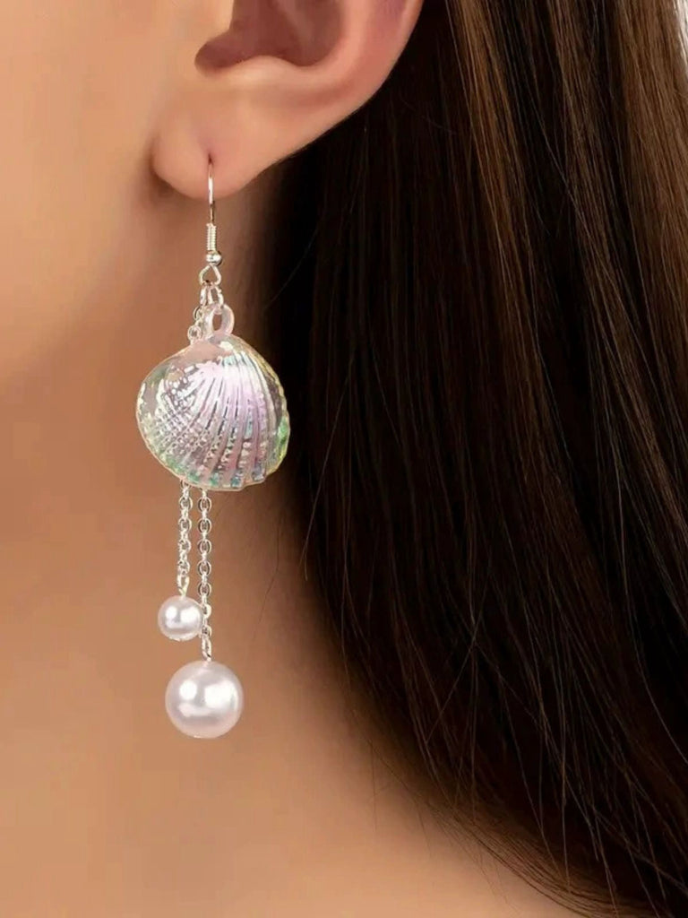 Boucles d'oreilles pendantes en coquillage et perles dégradées blanches