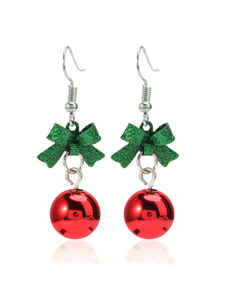 Boucles d'oreilles pendantes en perles rouges avec nœud de Noël