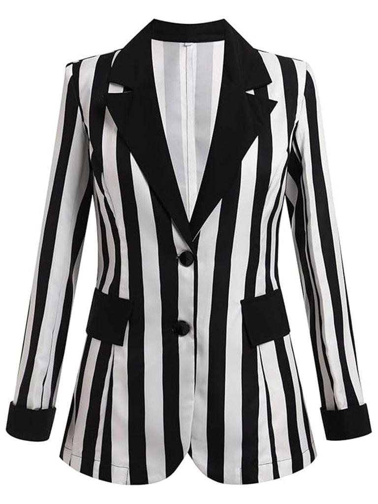 Blazer à rayures noires et blanches contrastées à revers des années 1950