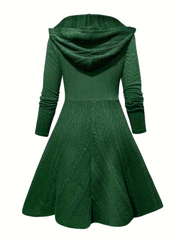 Robe pull à capuche en tricot vert uni des années 40