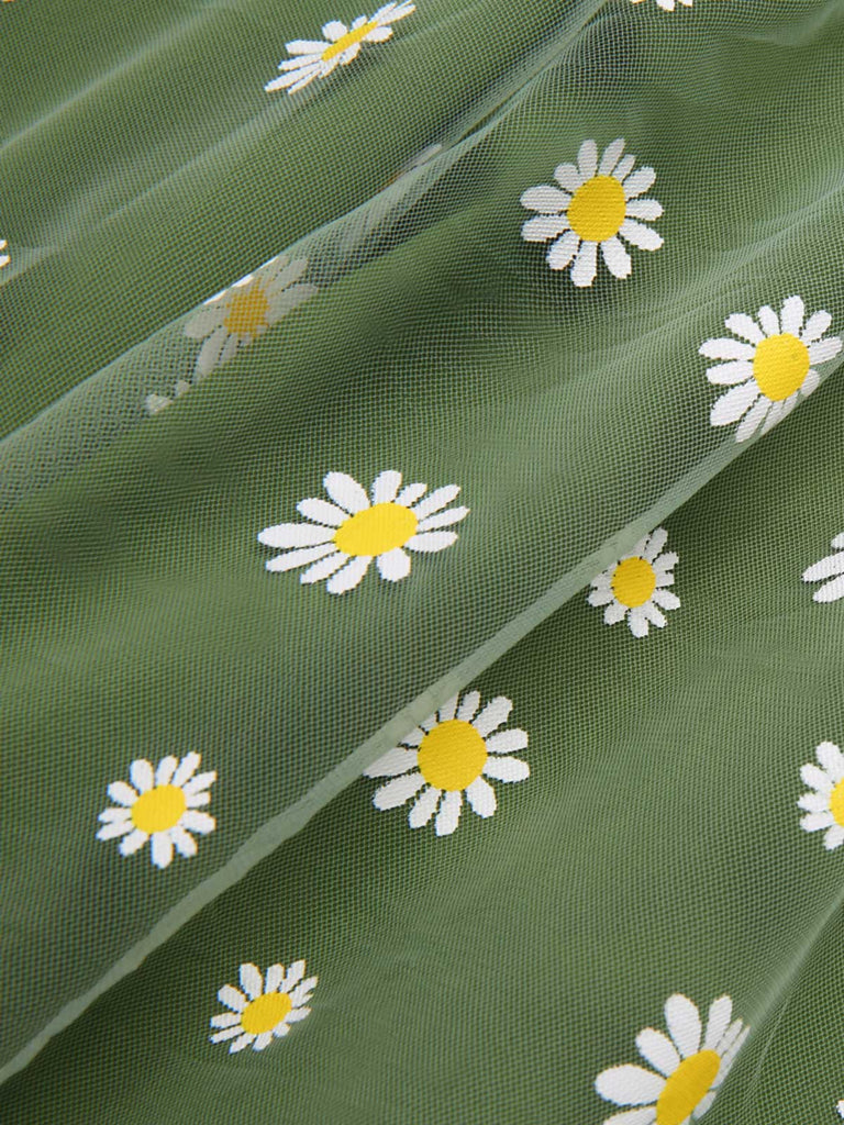 [Prévente] Robe trapèze verte en maille marguerite des années 1950