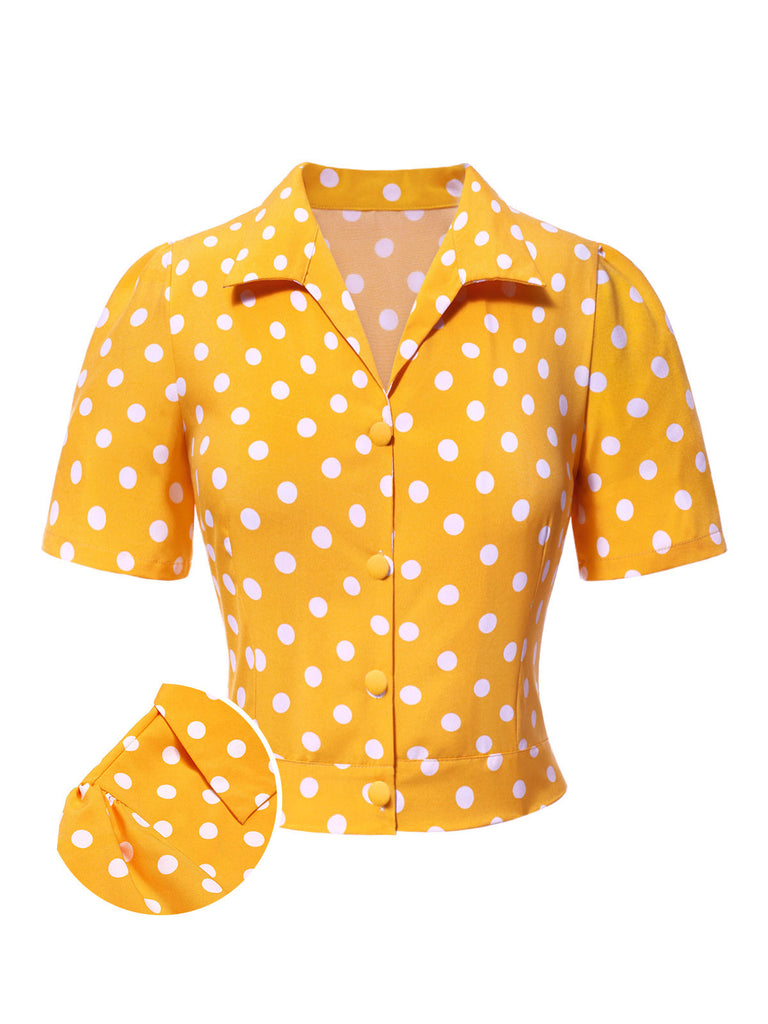 [Prévente] Chemise jaunes à pois et revers des années 1960