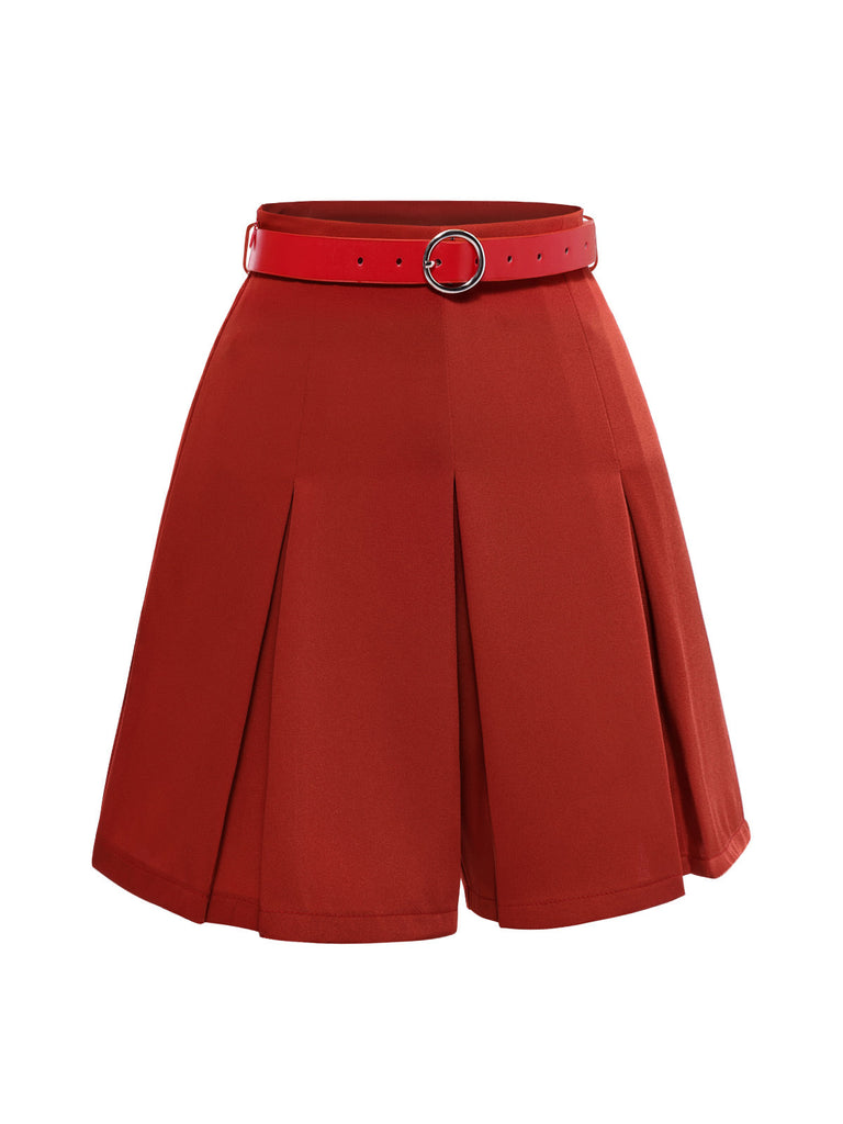 [Prévente] Culotte plissée rouge unie avec ceinture des années 1960