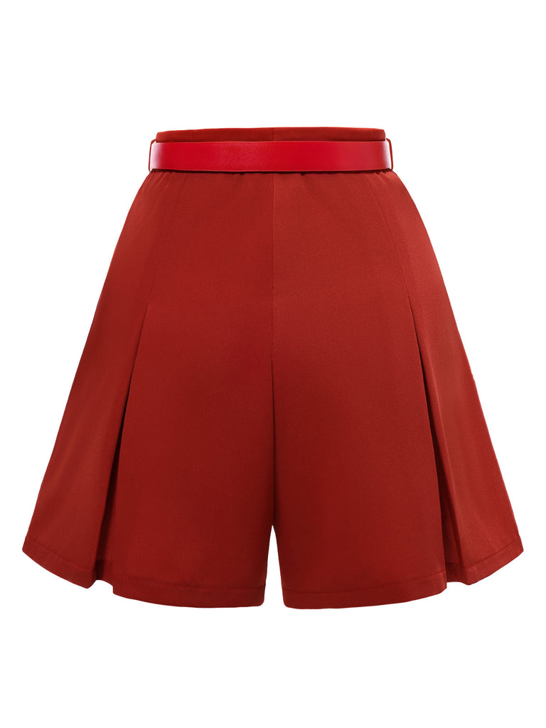 [Prévente] Culotte plissée rouge unie avec ceinture des années 1960