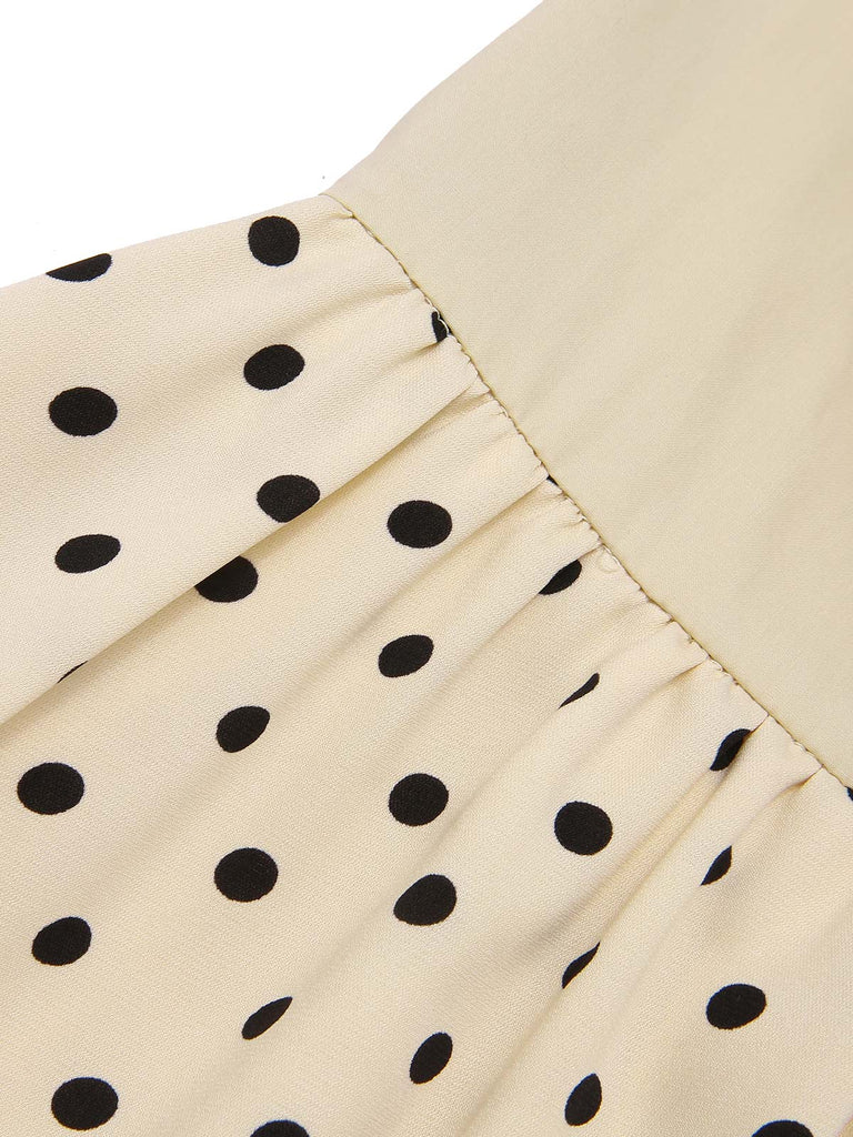 [Pré-vente] Robe chemise patchwork à pois en coton beige des années 1940