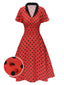 [Prévente] Robe rouge foncé à col en V et à pois des années 1950