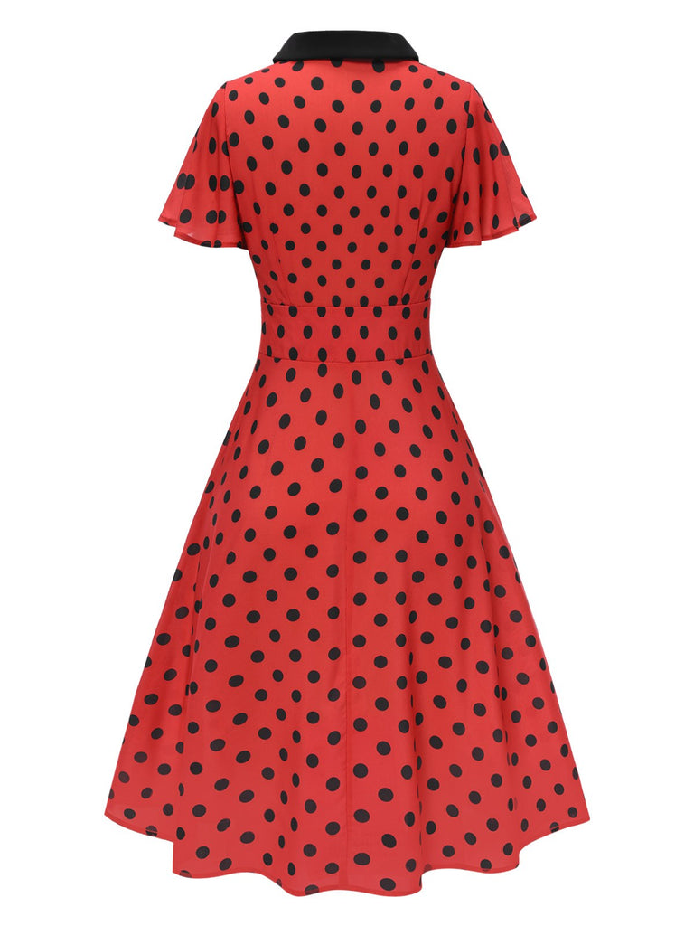 [Prévente] Robe rouge foncé à col en V et à pois des années 1950