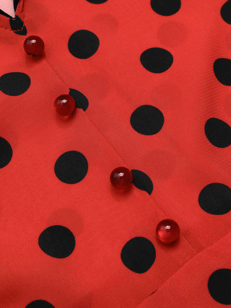 [Prévente] Robe rouge foncé à col en V et à pois des années 1950