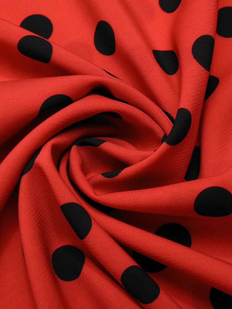 [Prévente] Robe rouge foncé à col en V et à pois des années 1950