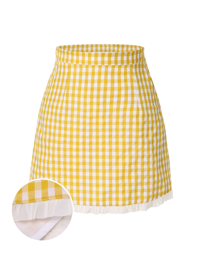 [Prévente] Jupe crayon patchwork à carreaux jaune des années 1960