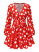 Robe rouge à manches lanternes et col en V à pois des années 1950