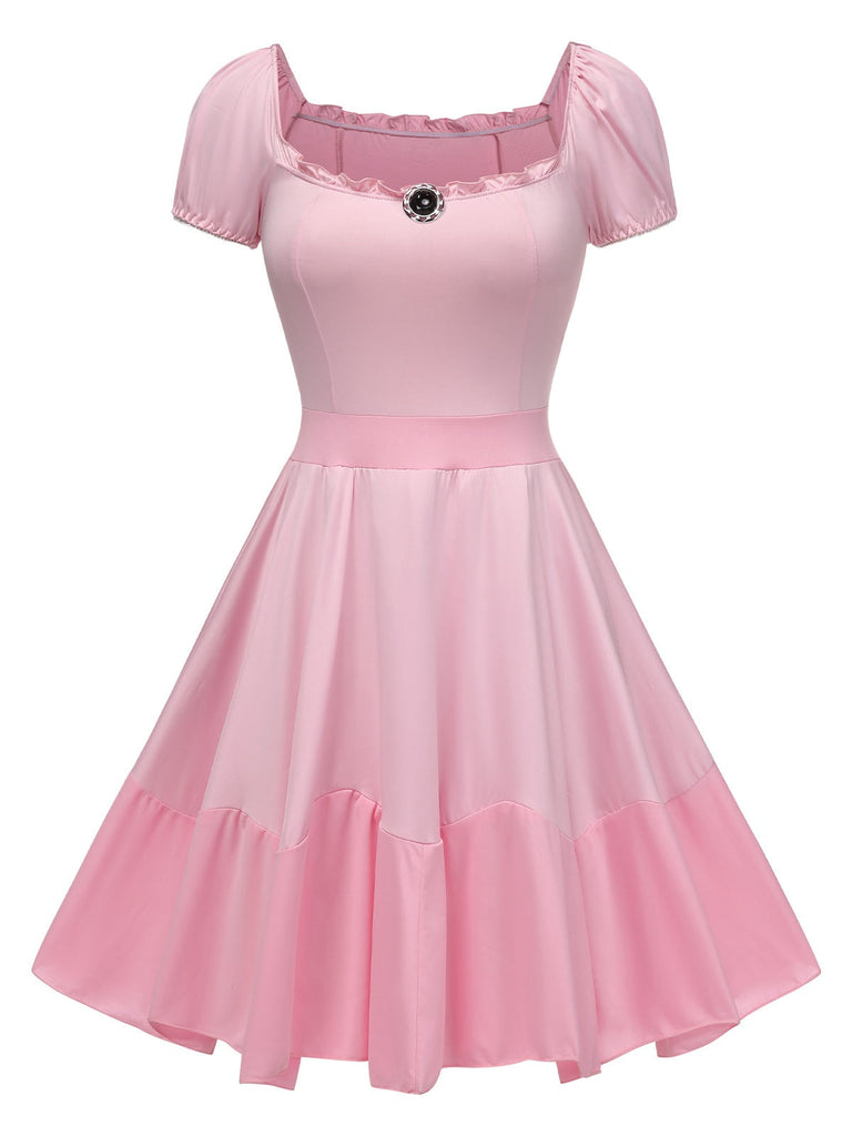 Robe bouffante rose colorblock Mary's des années 1950