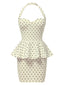 Robe crayon à pois et volants dos nu des années 1960