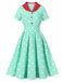 Robe turquoise à pois et blocs de couleurs des années 1950