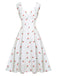 Robe blanche à pois en satin imitation cerise des années 1950