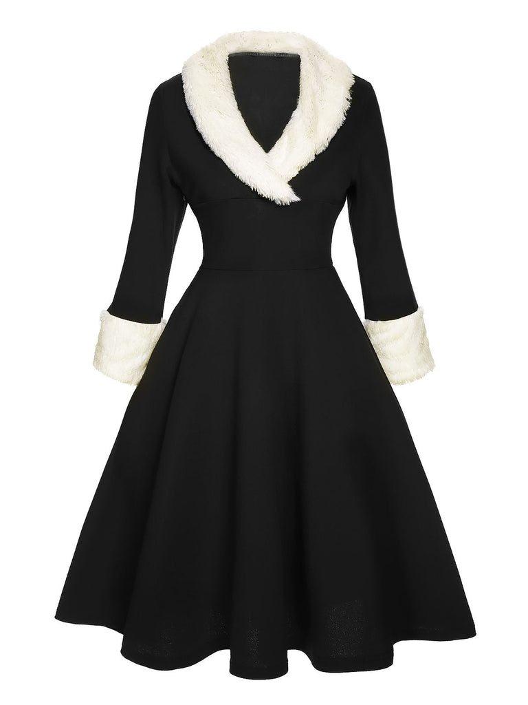 [Pré-vente] Robe à revers de Noël verte et blanche des années 1950