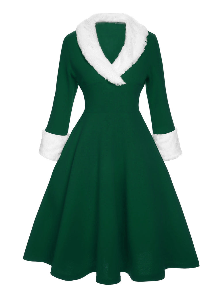 Robe à revers de Noël rouge et blanche en peluche des années 1950