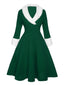 Robe à revers de Noël verte et blanche des années 1950