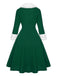 Robe à revers de Noël verte et blanche des années 1950