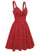 Robe rouge à imprimé coeur et bretelles spaghetti des années 1950