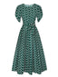 Robe fleurie verte des années 40 avec ceinture nouée