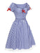 2PCS haut et jupe à carreaux bleu et blanc des années 1950