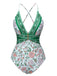 Maillot de bain vert à bretelles spaghetti florales Bohême des années 1950