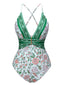 Maillot de bain vert à bretelles spaghetti florales Bohême des années 1950