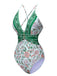 Maillot de bain vert à bretelles spaghetti florales Bohême des années 1950