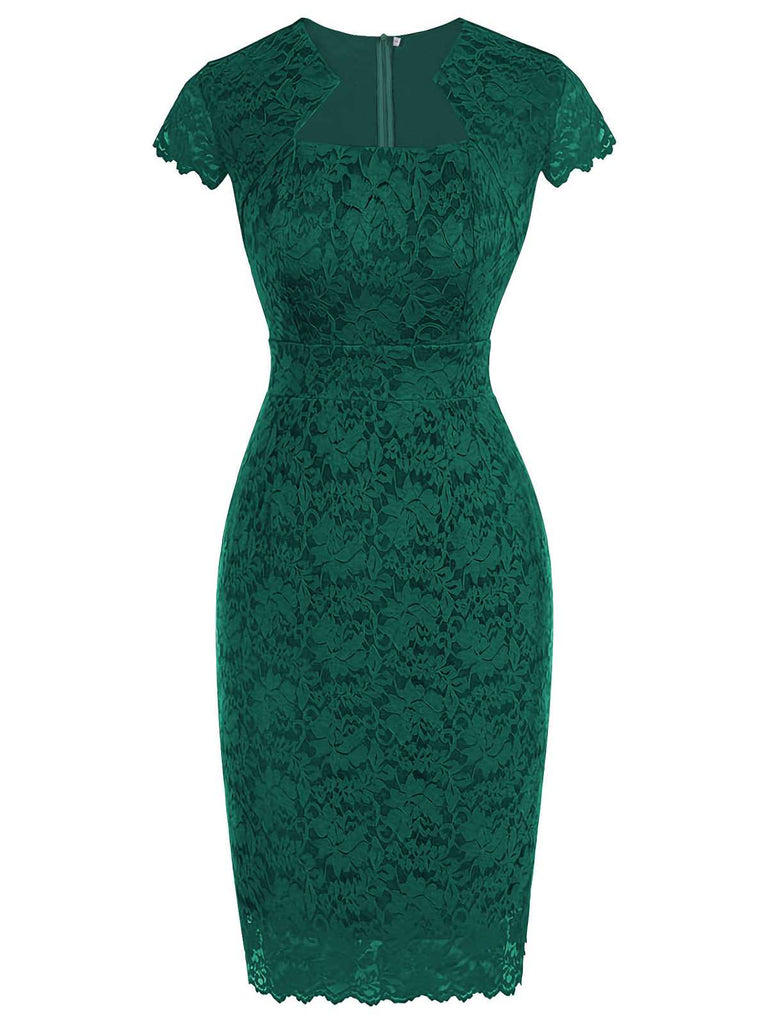 Robe moulante unie florale verte des années 1960