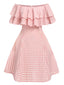 Robe à carreaux rose à épaules dénudées des années 1950