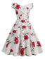 Robe blanche à épaules dénudées avec roses des années 1950