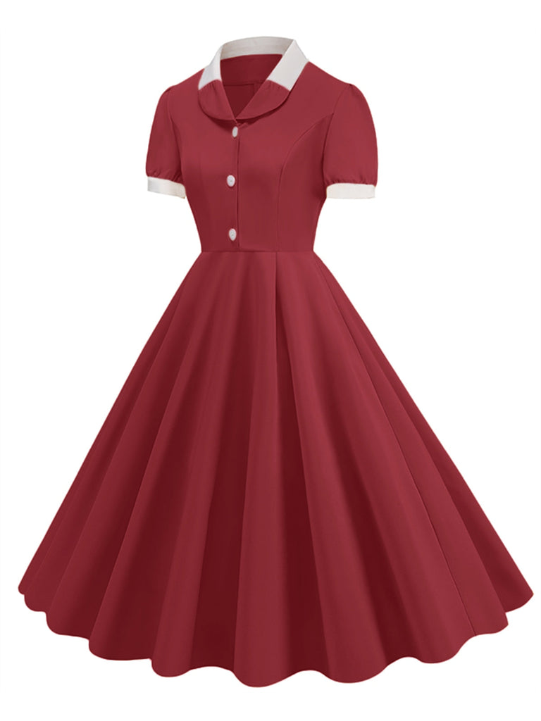 Robe à revers contrastée à manches courtes des années 1950