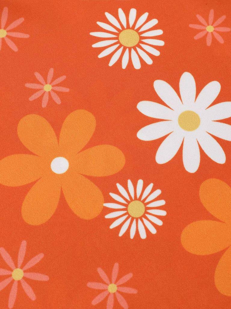 Robe sans manches à fleurs orange des années 1930 avec col noué