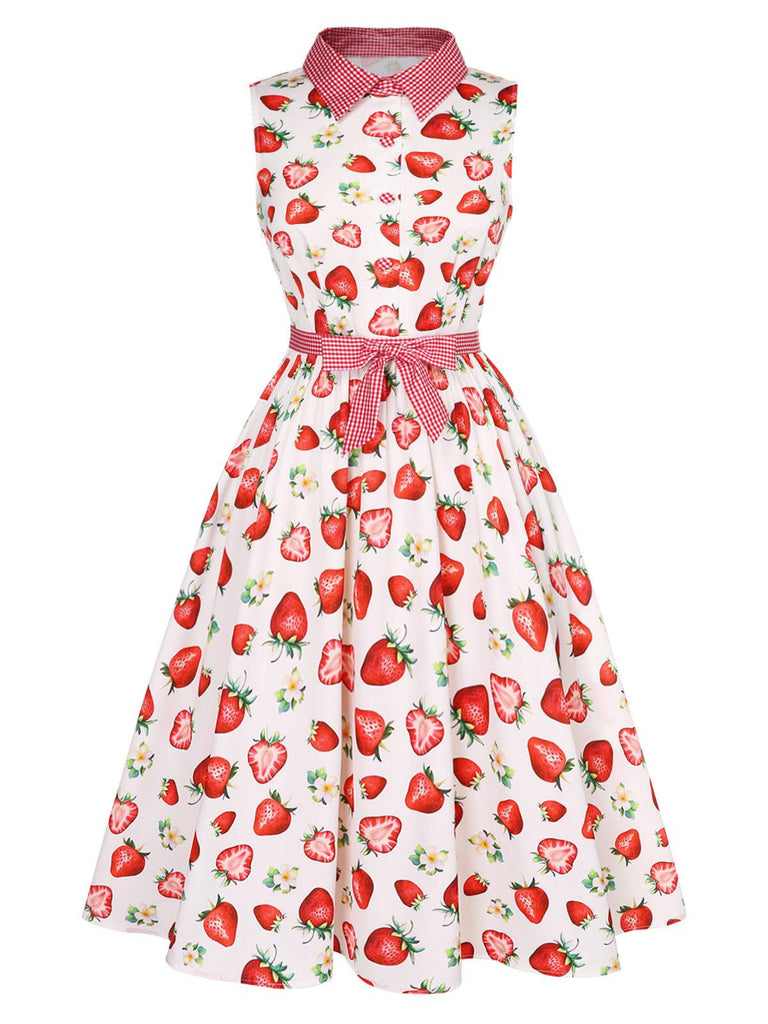 Robe chemise à carreaux fraises rose des années 40