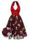 Robe en maille squelette Halloween Roses rouge vin années 1950