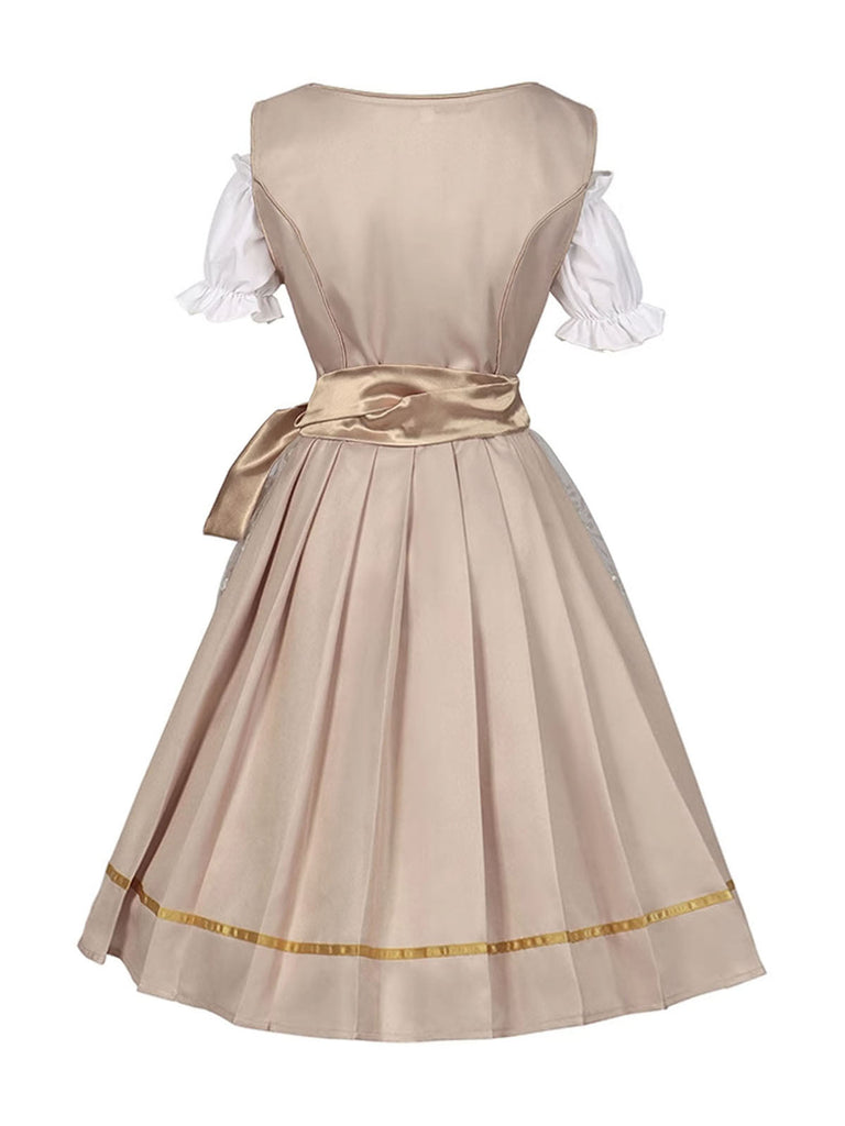 Robe bouffante et nœud fleuri Champagne des années 1950