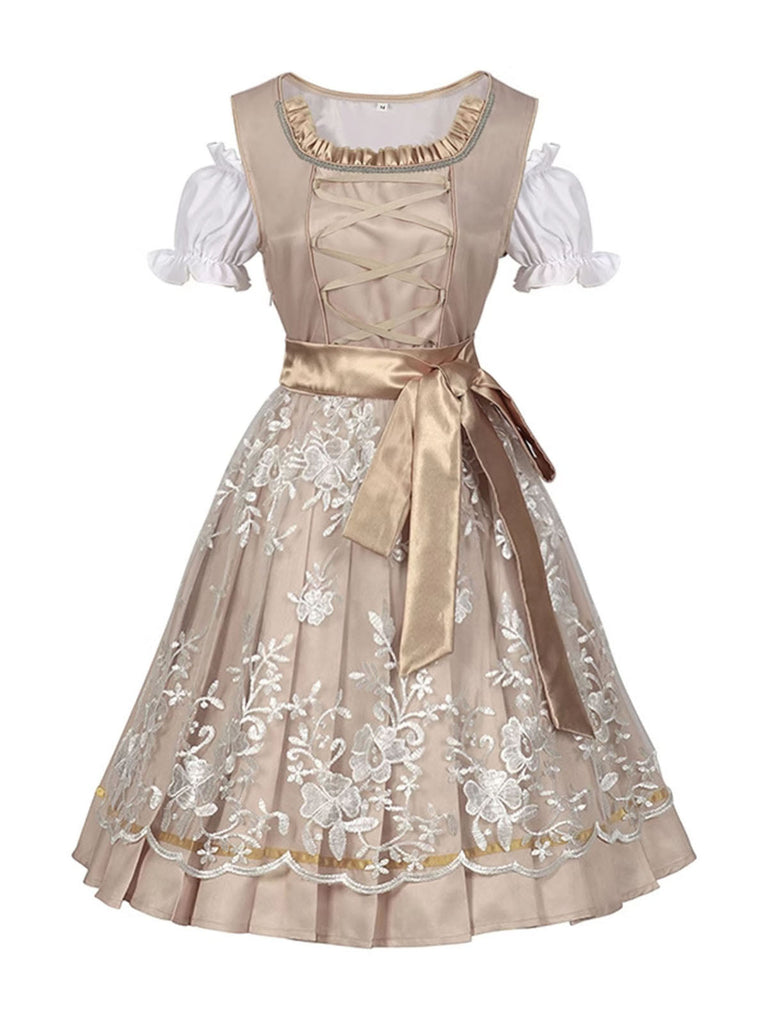 Robe bouffante et nœud fleuri Champagne des années 1950