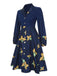 Robe fleurie bleu foncé à revers des années 1940