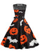 Robe sans manches en patchwork de dentelle Halloween des années 1950