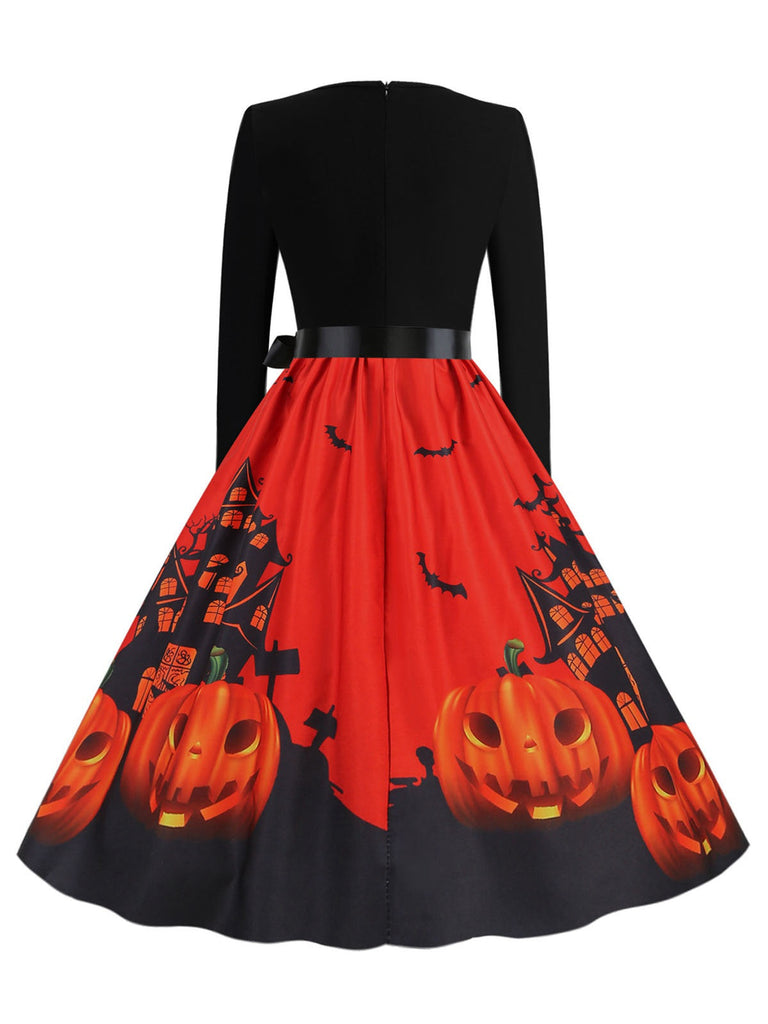 Robe patchwork à manches longues pour Halloween des années 1950