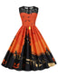 Robe sans manches en patchwork de dentelle Halloween des années 1950