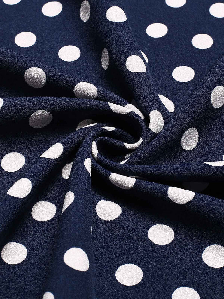 [Pré-vente] Robe patchwork à pois bleu foncé des années 50