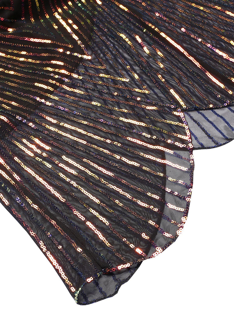 Robe de sirène à paillettes multicolores à col en V des années 1920