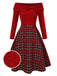 [Pré-vente] Robe de Noël verte à épaules dénudées en tartan des années 1950