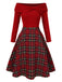 [Pré-vente] Robe de Noël verte à épaules dénudées en tartan des années 1950