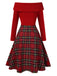 [Pré-vente] Robe de Noël verte à épaules dénudées en tartan des années 1950