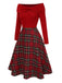 [Pré-vente] Robe de Noël verte à épaules dénudées en tartan des années 1950