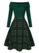 [Pré-vente] Robe de Noël verte à épaules dénudées en tartan des années 1950