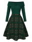 [Pré-vente] Robe de Noël verte à épaules dénudées en tartan des années 1950